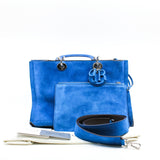 thumbnail Medium Diorissimo In Blue Suede Leather Handbag Blue/PHW With Strap - L'UXE LINK