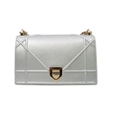 thumbnail Medium Diorama In Metallic Silver Calfskin Handbag GHW - L'UXE LINK