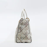 thumbnail Medium Beaded Fringe Lady Dior In White Lambskin Handbag GHW With Strap - L'UXE LINK