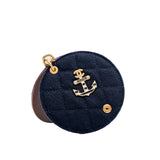 thumbnail Paris-Hamburg Round Mirror Navy Wool And Lambskin Quilted Charms - L'UXE LINK