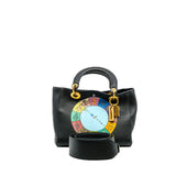 thumbnail Medium Lady Dior Wheel Of Fortune Black Printed Leather Handbag GHW With Strap - L'UXE LINK