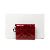 thumbnail Mini Lady Dior In Cherry Red Patent Cannage Calfskin Gardenia Wallet GHW - L'UXE LINK