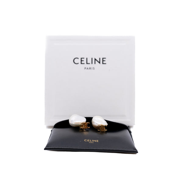 celine triomphe pearl pandent earring with x in ghw