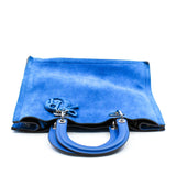 thumbnail Medium Diorissimo In Blue Suede Leather Handbag Blue/PHW With Strap - L'UXE LINK