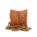 thumbnail 23A Small Quilted Calfskin CC Chain Bucket Backpack Orange Ghw Seri J5NX - L'UXE LINK