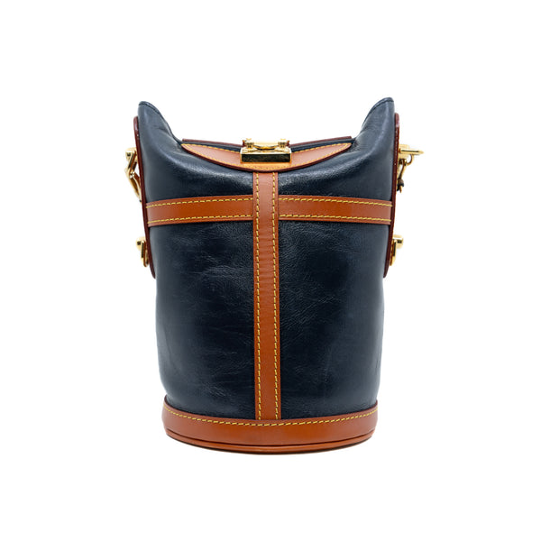 Duffle Bag In Leather Navy Mix Monogram Brown With Shoulder Strap