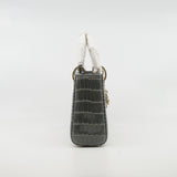 thumbnail Mini Lady Dior In Grey Alligator Leather Handbag Crystal Hardware With Chain - L'UXE LINK