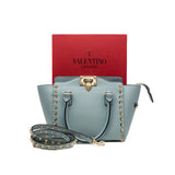 thumbnail small tote with rockstuds in leather blue ghw - L'UXE LINK
