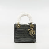 thumbnail Mini Lady Dior In Grey Alligator Leather Handbag Crystal Hardware With Chain - L'UXE LINK