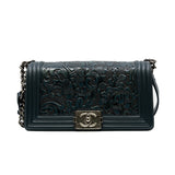 thumbnail Medium Dark Green Leboy Cordoba Paris Dallas Embossed Leather Flap Bag Ruthenium Hardware Seri 19 - L'UXE LINK