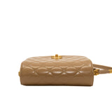 thumbnail Mini Beige Shiny Calfskin Quilted Messenger Flap Bag GHW - L'UXE LINK
