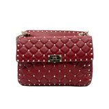 thumbnail Medium Rockstud Spike Flap Bag Nappa Leather Red GHW - L'UXE LINK