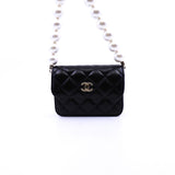 thumbnail Black Lambskin Leather Quilted Maxi Pearls Chain Card Holder Flap Bag LGHW Seri 31 - L'UXE LINK