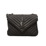 thumbnail College Medium In Quilted Calfskin Leather Dark Grey Silver - L'UXE LINK