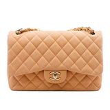 thumbnail Jumbo Classic Caramel Caviar Leather Double Flap Bag GHW Seri 14 - L'UXE LINK