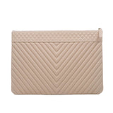 thumbnail large chevron  clutch in leather beige ghw seri 24 - L'UXE LINK