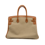 thumbnail birkin 35cm in orange beige fabric/faubourg ghw R stamp - L'UXE LINK