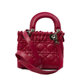 thumbnail Mini Lady Dior In Fuchsia Lambskin Cannage Bow Handbag PHW - L'UXE LINK
