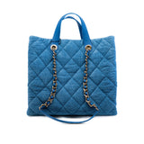 thumbnail Light Blue Quilted Terry Cloth Coco Beach Shopper Tote Bag PHW Seri 30 - L'UXE LINK