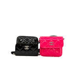 thumbnail Belt In Love Black And Pink In Patent Leather Quilted Double Mini Flap Waist Bag Seri 29 - L'UXE LINK