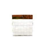thumbnail Intrecciato Snap Clutch in leather white ghw - L'UXE LINK
