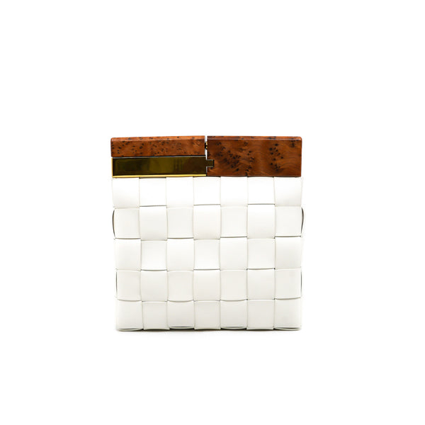 Intrecciato Snap Clutch in leather white ghw
