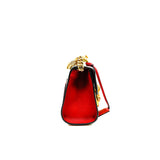 thumbnail Small GG Supreme Monogram And Red Leather With Navy Blue Hibiscus Blooms Padlock Handbag GHW - L'UXE LINK