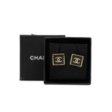 thumbnail small square cc logo earring in leather black ghw 2023 - L'UXE LINK