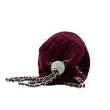 thumbnail Mini Drawstring Bucket Bag Burgundy Velvet And Crystal Studded Pearl GHW Seri 30 - L'UXE LINK