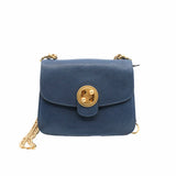 thumbnail flap square chain side bag navy gold buckle - L'UXE LINK