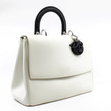 thumbnail Medium Be Dior Leather Top Handle White/Black Handbag PHW With Strap - L'UXE LINK