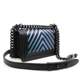 thumbnail Small Leboy In Black/Iridescent Chevron Embossed Calfskin Flap Bag PHW Seri 24 - L'UXE LINK