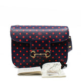 thumbnail 1955 Horsebit Bag in navy leather with red polka dots ghw - L'UXE LINK