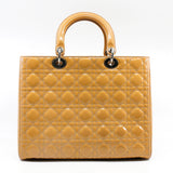 thumbnail Large Cannage Lady Dior In Yellow Beige Patent Leather Handbag PHW With Strap - L'UXE LINK