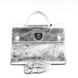 thumbnail Medium Diorever In Metallic Silver Calfskin Flap Bag PHW With Strap - L'UXE LINK