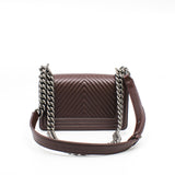 thumbnail Small Chevron Leboy In Lambskin Burgundy Flap Bag PHW Seri 19 - L'UXE LINK
