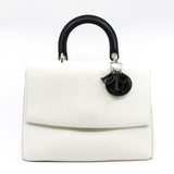 thumbnail Medium Be Dior Leather Top Handle White/Black Handbag PHW With Strap - L'UXE LINK