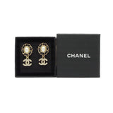 thumbnail oval pearl leather chain around with cc crystal pandent earring ghw - L'UXE LINK