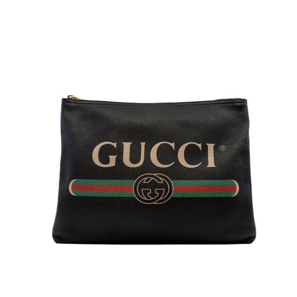 large gucci letter zip clutch in leather black
