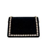 thumbnail mini Broadway Pearly Bee Shoulder Bag Crystal Embellished Velvet black - L'UXE LINK