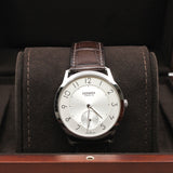 thumbnail 39.5mm acier cadran argente men watch white dial with brown band phw #CA2.810 - L'UXE LINK