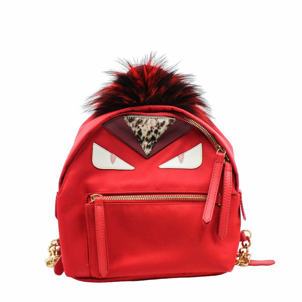 Monster Backpack   Mini  Nylon with Leather and Fur Red GHW