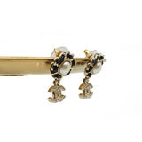 thumbnail oval pearl leather chain around with cc crystal pandent earring ghw - L'UXE LINK