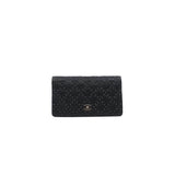 thumbnail cf long flap wallet with studs in calfskin navy ruthenium hw seri 20 - L'UXE LINK