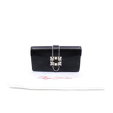thumbnail strass buckle flap crossbody bag in leather black - L'UXE LINK