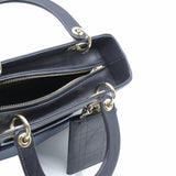 thumbnail lady dior medium black mix navy pocket calf skin in ghw - L'UXE LINK