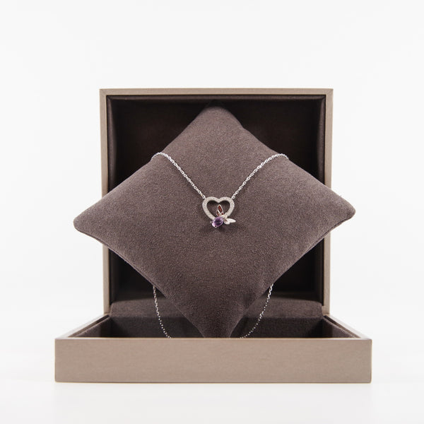 18k wg diamond with purple bee necklace