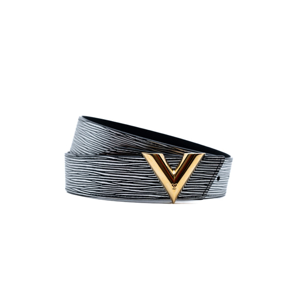 v buckle belt in epi silver/black ghw #80