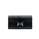 thumbnail constance long wallet with lizard buckle in CCD black C stamp - L'UXE LINK
