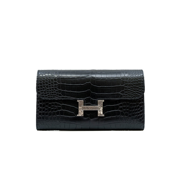 constance long wallet with lizard buckle in CCD black C stamp